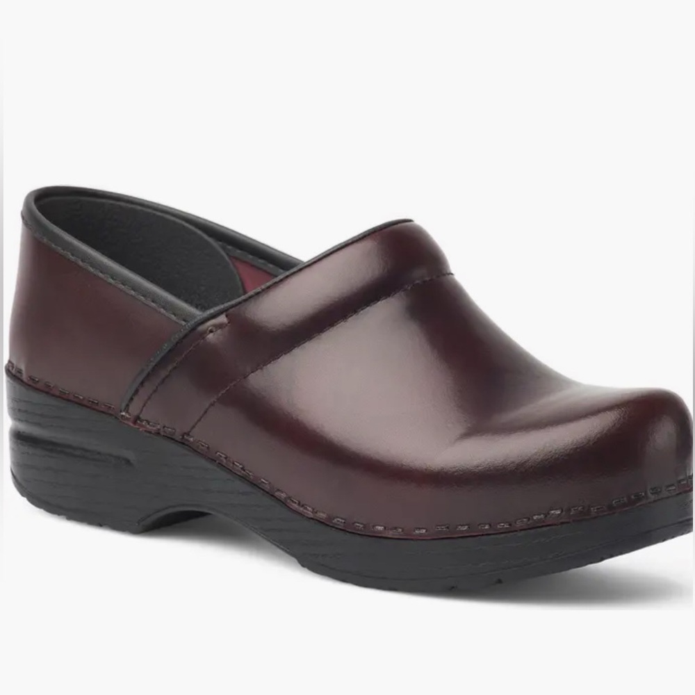 Dansko Dark Red Leather Mules with Black Base